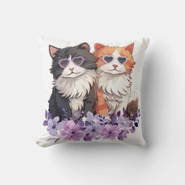 Lila rosa Floral Katzen Kissen (Vorderseite)
