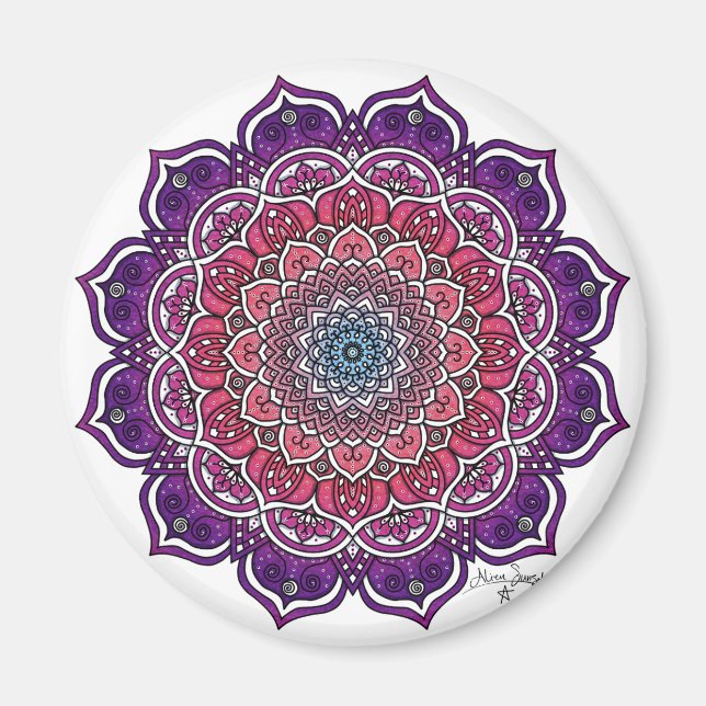 Lila-rosa Floral Mandala Magnet (Vorne)