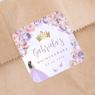 Lila-rosa Floral Quinceañera-Party Quadratischer Aufkleber