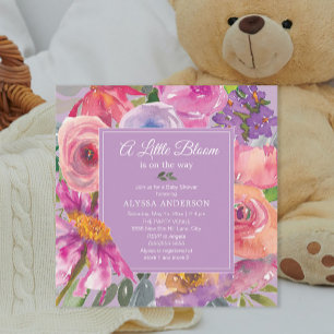 Lila Rosa Florale Kleine Blüten Baby Shower Einladung