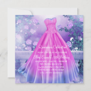 Lila Rosa Florale Prinzessin Quinceañera Einladung