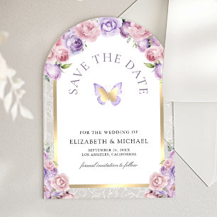 Lila Rosa Florale Schmetterling Hochzeit - Termin Acryleinladungen