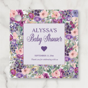 Lila Rosa Florales Kleines Mädchen Baby Shower  Geschenkanhänger