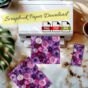 Lila Rosa Florales Scrapbook-Papier zum Download Poster