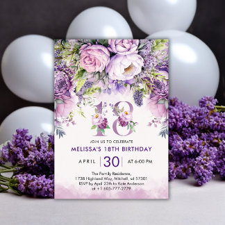 Lila & rosa Garden Blume 18. Geburtstag Einladung