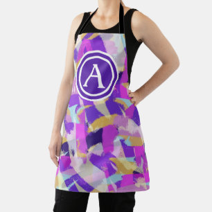 Lila rosa Gelb Blau Modernes Abstraktes Monogramm Schürze