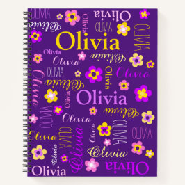 Lila Rosa-Gelbe-Girls heißen Olivia-Blume Notizbuch