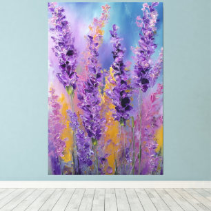 Lila Rosa Gelbe Lavendelblumen Abstrakte Wand Leinwanddruck