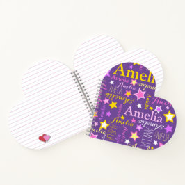 Lila, rosa gelbe Mädchen nennen Amelia-Sternen-Mus Notizbuch