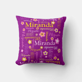 Lila Rosa-Gelbe Mädels Miranda individuelle Name Kissen