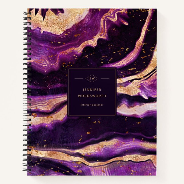 Lila rosa Geode Modernes Abstraktes Schwarzes Tor Notizbuch (Vorderseite)