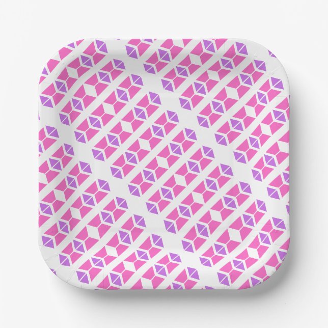 Lila rosa Geomuster Pappteller (Vorderseite)