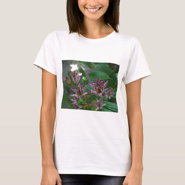 Lila, rosa gestreifte Orchidee wie Blume T-Shirt (Vorderseite)