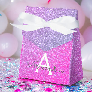 Lila Rosa Glitter & Funkel Monogramm Geschenkschachtel
