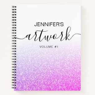 Lila Rosa Glitter Girly Ombre Skizzenbuch Name Notizbuch