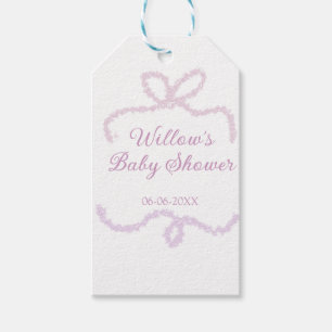 lila rosa glitzer bogen baby shower name datum ele geschenkanhänger