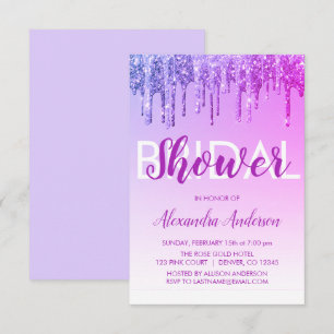 Lila rosa Glitzer Brautparty Einladung