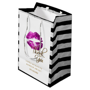 Lila Rosa Glitzer Lippen und Streifen Mittlere Geschenktüte
