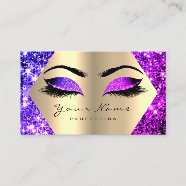 Lila rosa Glitzer Makeup Artist Lashes Gold Visitenkarte (Vorderseite)