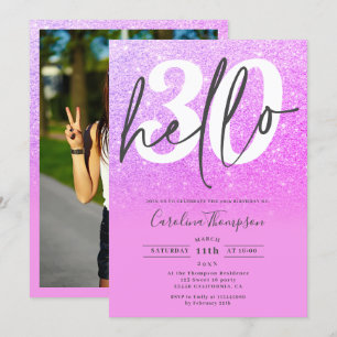 Lila rosa Glitzer ombre Farbverlauf Foto hello 30 Einladung