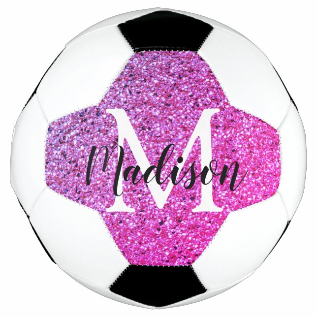 Lila rosa Glitzer Ombre Monogram Personalisiert  Fußball (Vorderseite)