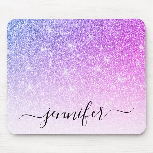 Lila rosa Glitzer Sparkeln Ihren Namen Mousepad (Vorne)