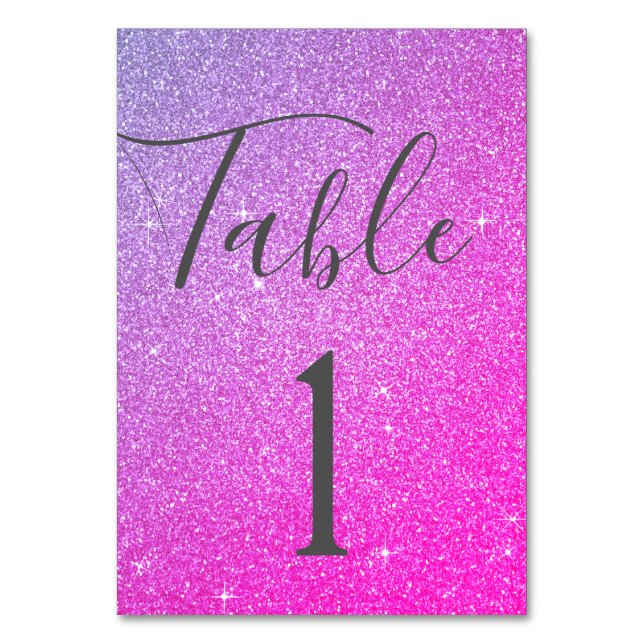 Lila rosa Glitzer Sparkle Tischnummer (Rückseite)