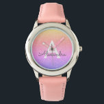 Lila rosa Glitzer und Sparkle Monogram Luxus Armbanduhr<br><div class="desc">Lila und rosa Pastel Imitate Glitzer und sparkle Elegant Monogram Watch. Diese Uhr kann so angepasst werden,  dass sie Ihren Anfangs- und Vornamen enthält. Die Glitzer Watch macht ein großartiges Brautparty,  Geburtstagsparty oder Junggeselinnen-Abschied Geschenk für die besondere Person,  die Lieben rosa.</div>