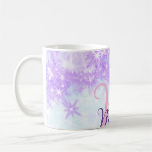 Lila rosa glitzernder Stern Monogramm Buchstabe Te Kaffeetasse
