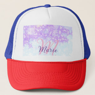 Lila rosa glitzernder Stern Monogramm Buchstabe Te Truckerkappe