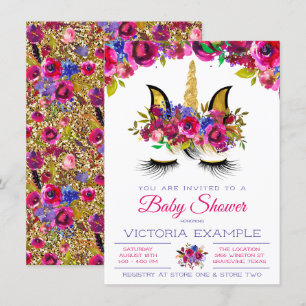 Lila Rosa Gold Einhorn Baby Shower Einladungen