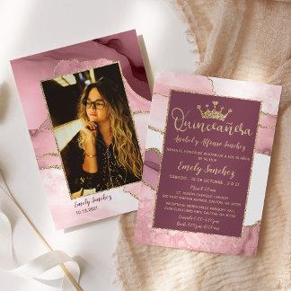 Lila Rosa Gold Trendy Quinceañera Foto Einladung