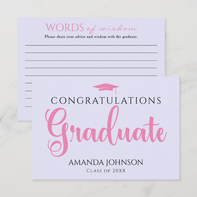 Lila rosa Graduate Words of Wisdom Abschluss Begleitkarte (Vorne/Hinten)