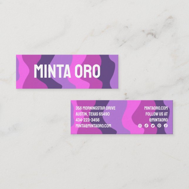 Lila rosa handgefertigte Wavy Strips mit sozialen  Mini Visitenkarte (Vorne/Hinten)