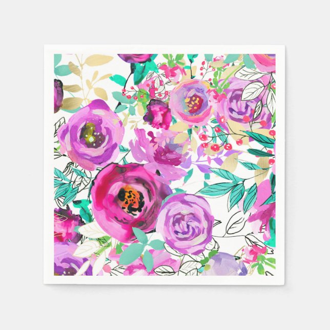 Lila-rosa-helle Farbgebung Modernes Blumenmuster Serviette (Vorderseite)