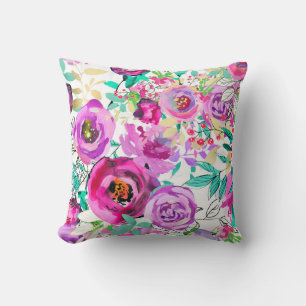 Lila Rosa Helle Farbige Moderne Florale Muster Kissen