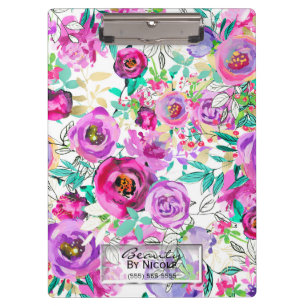 Lila Rosa Helle Moderne Florale Personalisierte Klemmbrett