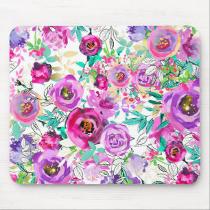 Lila Rosa Helle Moderne Florale Shabby Chic Mousepad