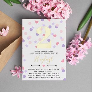 Lila rosa Herz Confetti Kleinkind Kind Kind Geburt Folieneinladung