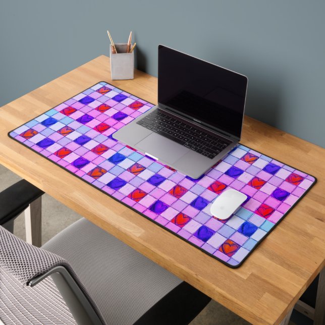 Lila Rosa Herzen Gingham Desk Mat Schreibtischunterlage (Büro 2)