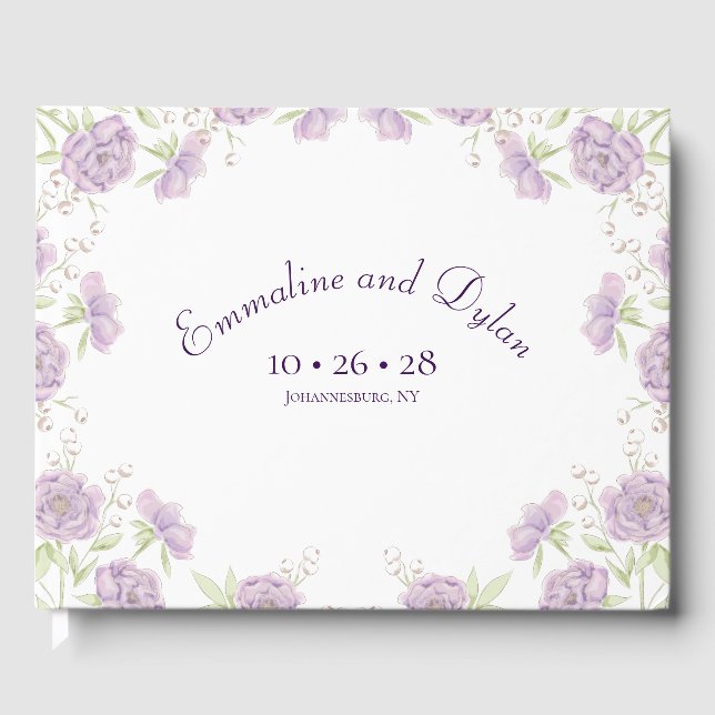Lila rosa Hochzeit Gästebuch (Vorderseite)