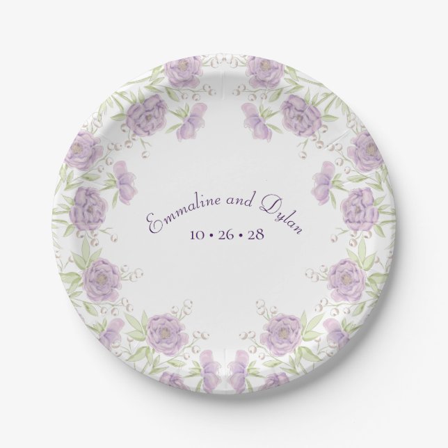 Lila rosa Hochzeit Pappteller (Vorderseite)