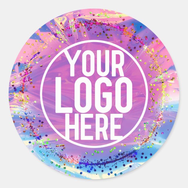 Lila-Rosa-Holograph-Glitzer Confetti-Logo Runder Aufkleber (Vorderseite)
