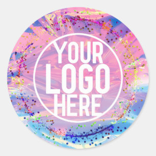 Lila-Rosa-Holograph-Glitzer Confetti-Logo Runder Aufkleber