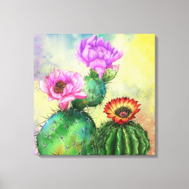 Lila Rosa Kaktus Blume Canvas Druckkunst Leinwanddruck (Vorderseite)