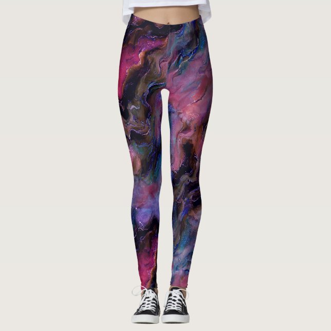 Lila rosa kosmischer Marmor Leggings (Vorderseite)