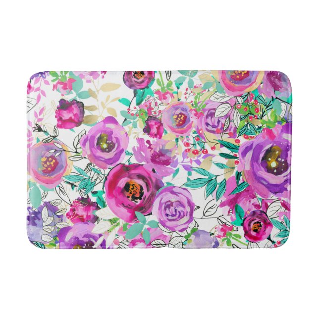 Lila rosa leuchtend farbenfroher Chic Modern Badematte (Vorderseite)