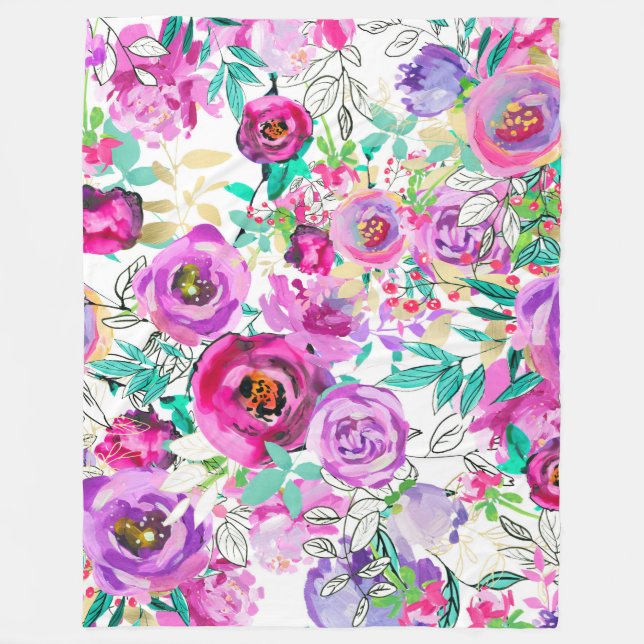 Lila rosa leuchtend farbenfroher Chic Modern Fleecedecke (Vorderseite)