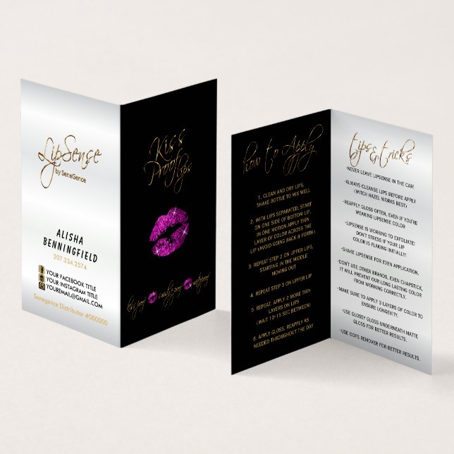 Lila Rosa Lippen und schwarze Anleitung - Satin Visitenkarten (Innenseite und Außenseite)