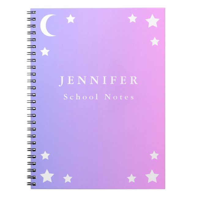 Lila rosa Mond u. Stern-gewundenes Notizbuch Notizblock (Vorderseite)